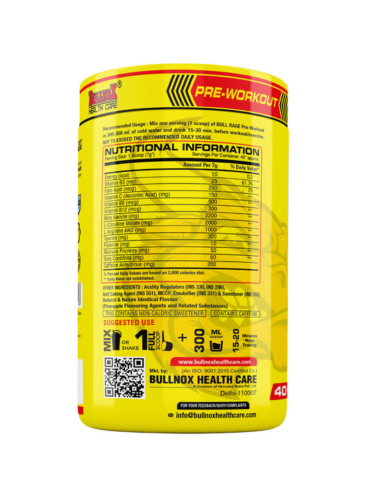 Bullnox Bull Rage Pre Workout 40 Serving (280 g, Mango)