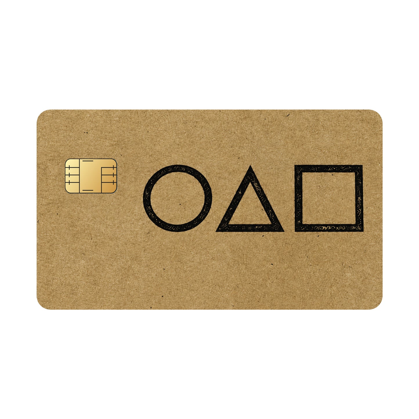 Brown card with black symbols on a white background