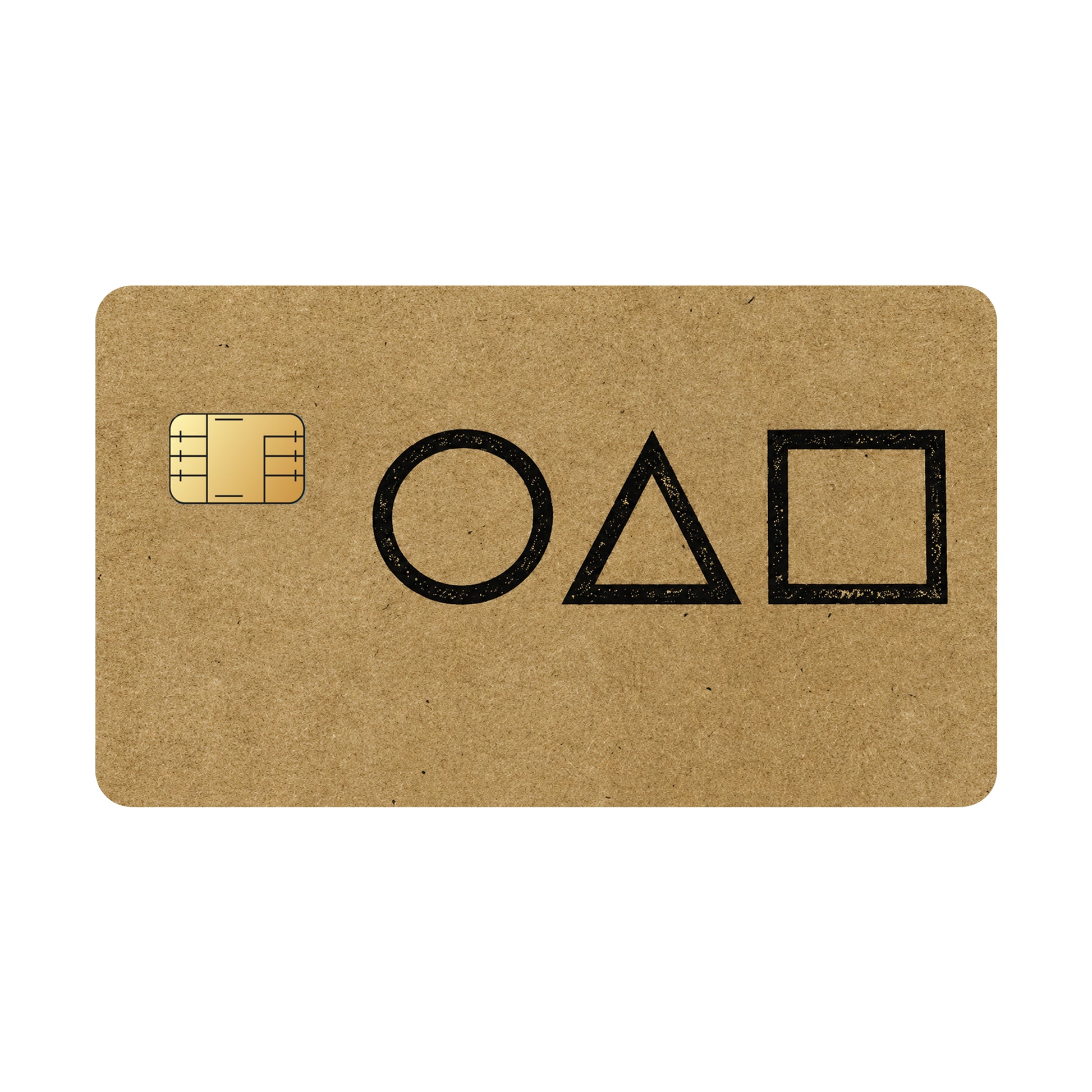 Brown card with black symbols on a white background