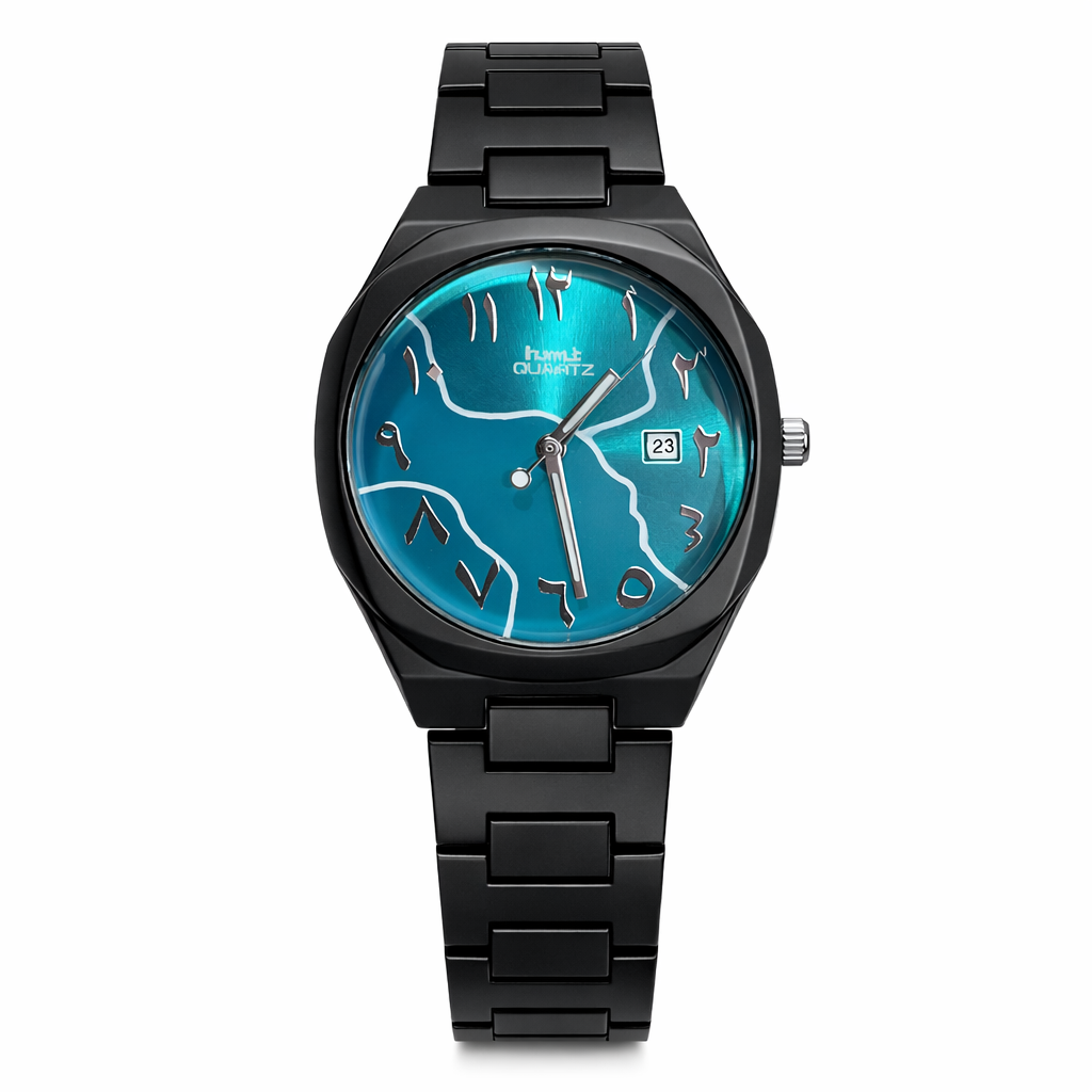 Lume Arabic Dial Black Stainless Steel Quartz Watch