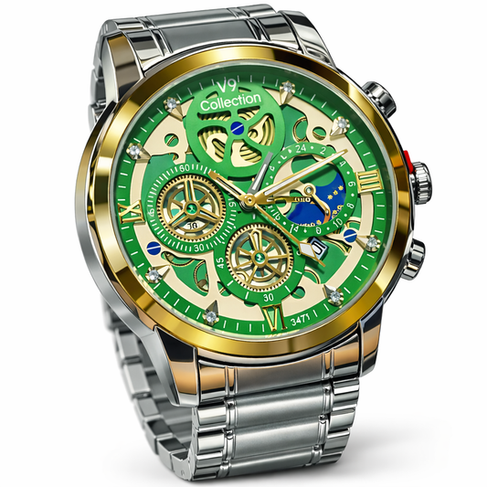 V9 Collection Stainless Steel Skeleton Watch