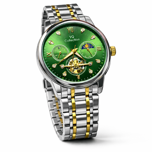 V9 Collection Emerald Skeleton Steel Watch
