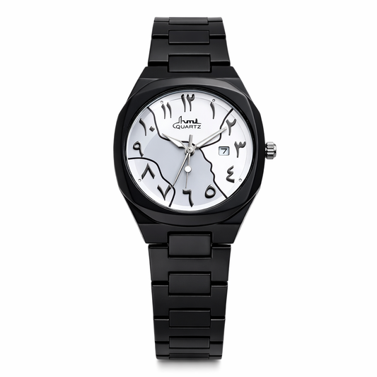 Lume Arabic Dial Black Stainless Steel Quartz Watch