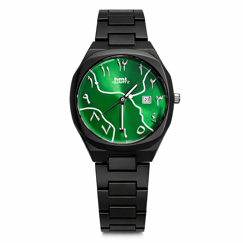 Lume Arabic Dial Black Stainless Steel Quartz Watch