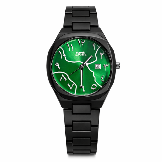 Lume Arabic Dial Black Stainless Steel Quartz Watch