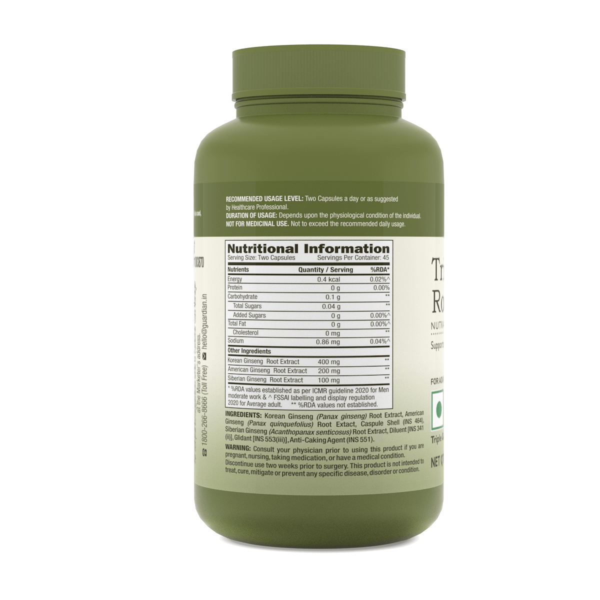 GNC Herbal Plus Triple Ginseng Root 60 Capsules