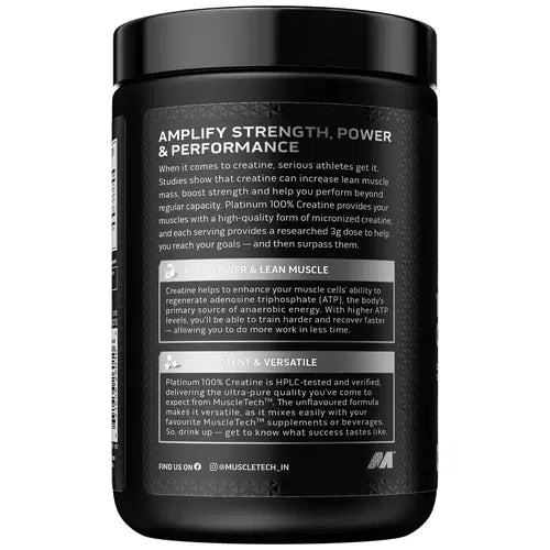 MuscleTech Platinum 100% Creatine Powder (Unflavoured - 250 Gram,83 Serves),